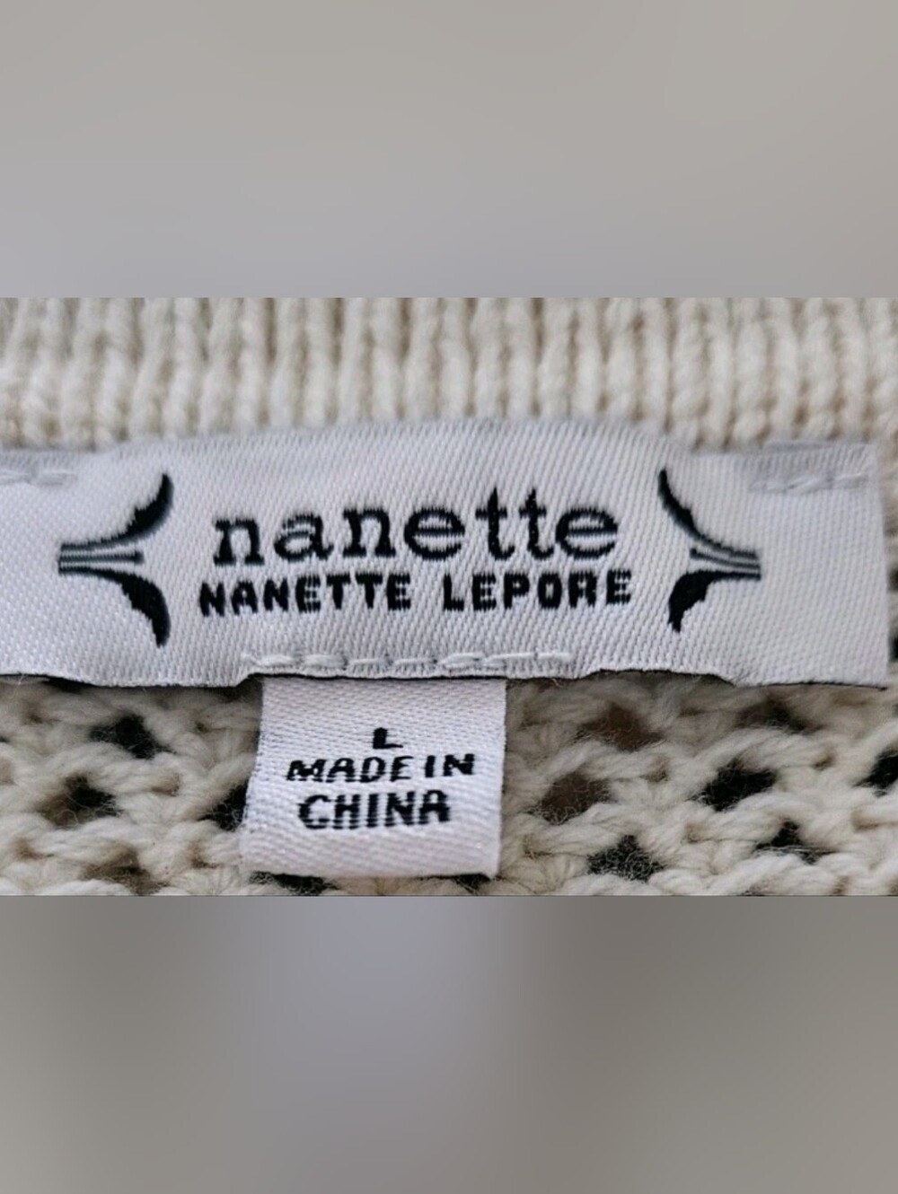 Nanette Lepore NWT Open Knit Cardigan Sweater Cream Black Scallop Trim Size M. - Picture 7 of 8